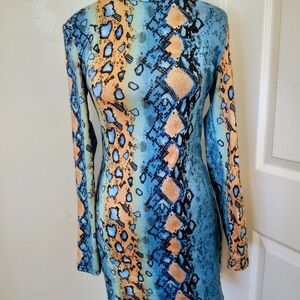 Blue and Tan Reptile Pattern Dress